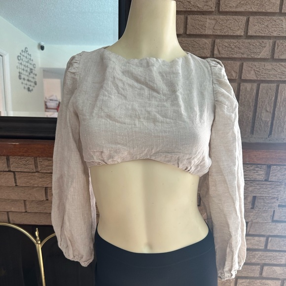 DISSH 100% Linen Cream Long Sleeve Blouse - Picture 1 of 5